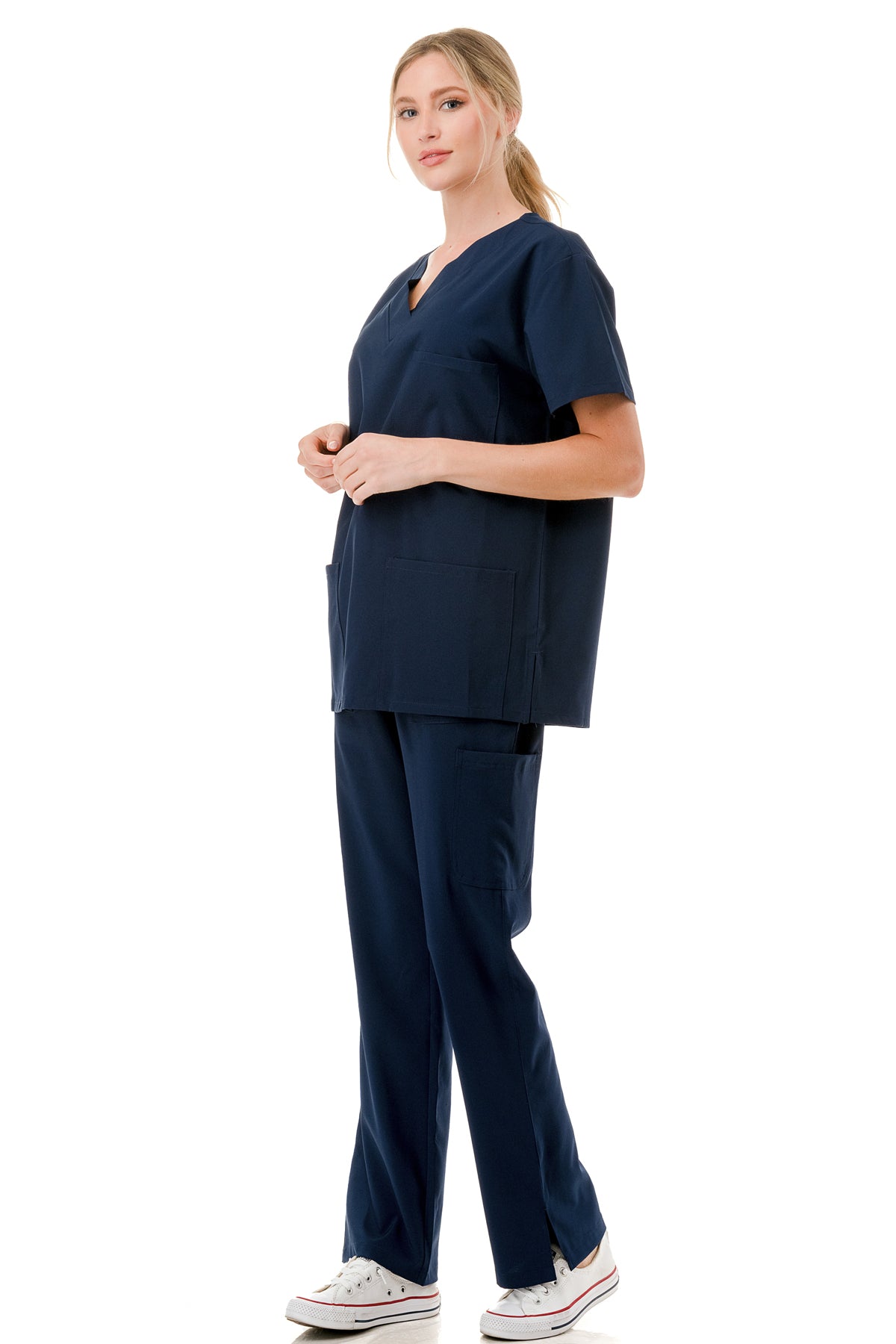 Women's 5-Pocket V-Neck Scrub Top & Bottom Set