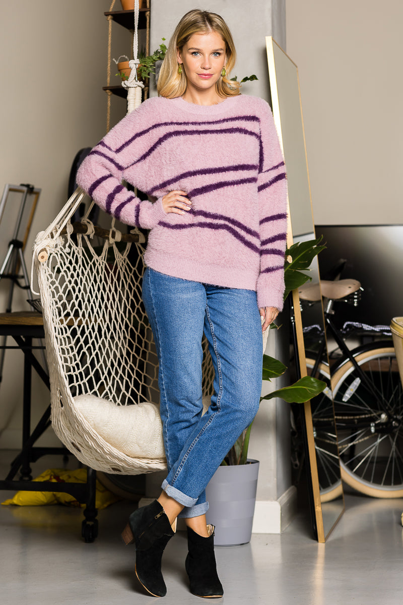 WT0011-PK3-OVERSIZED ROUND NECK STRIPED PULLOVER-$27 (SML:111=3PCS)