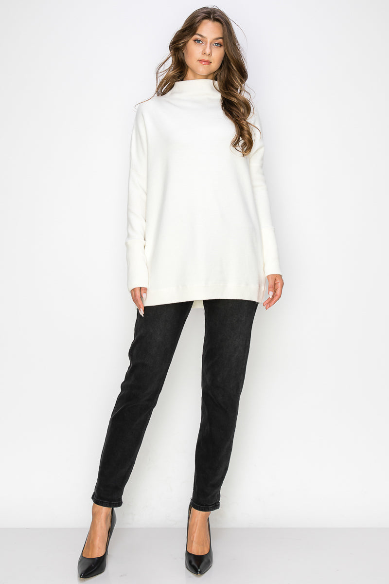 WT0015-SOFT KNIT RIBBED TUNIC SWEATER/