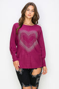 WT0033-1PC-SOFT VISCOSE THREAD EMBELLISHED HEART PULLOVER/