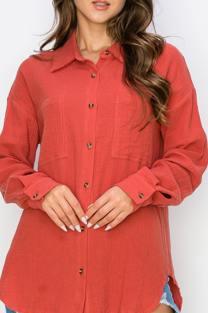 WT0039 PK4 Oversized Button Up Shirt | Burzip Inc #WT0039-PK4