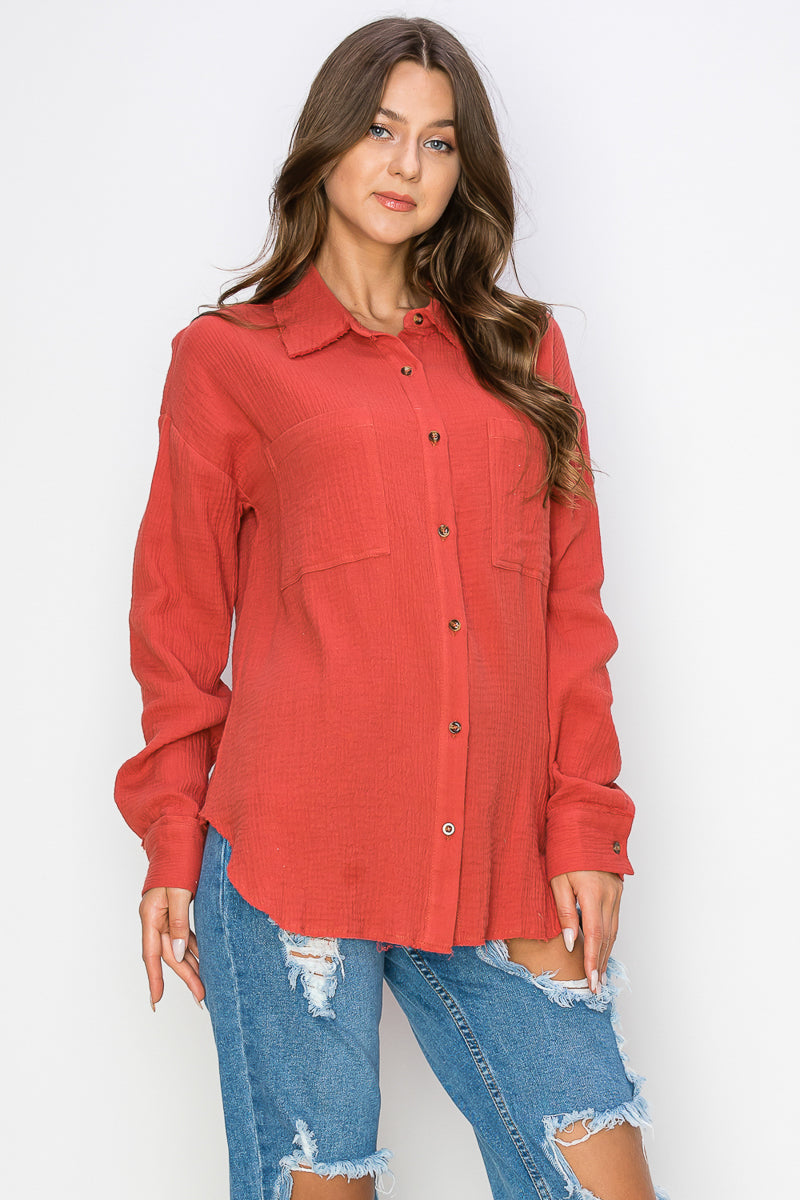 WT0039 PK4 Oversized Button Up Shirt | Burzip Inc #WT0039-PK4