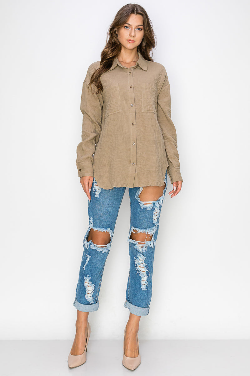 WT0039-OVERSIZED BUTTON UP SHIRT/