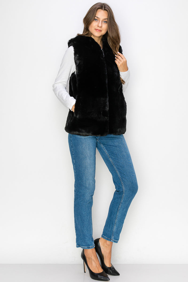 WV0038-1PC-RABBIT FUR VEST W/HOOD ZIP UP-$35 (TEST SAMPLE)