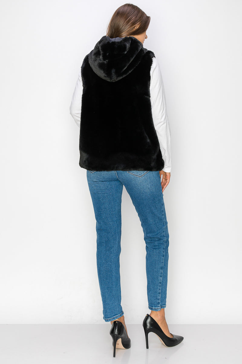 WV0038-1PC-RABBIT FUR VEST W/HOOD ZIP UP-$35 (TEST SAMPLE)