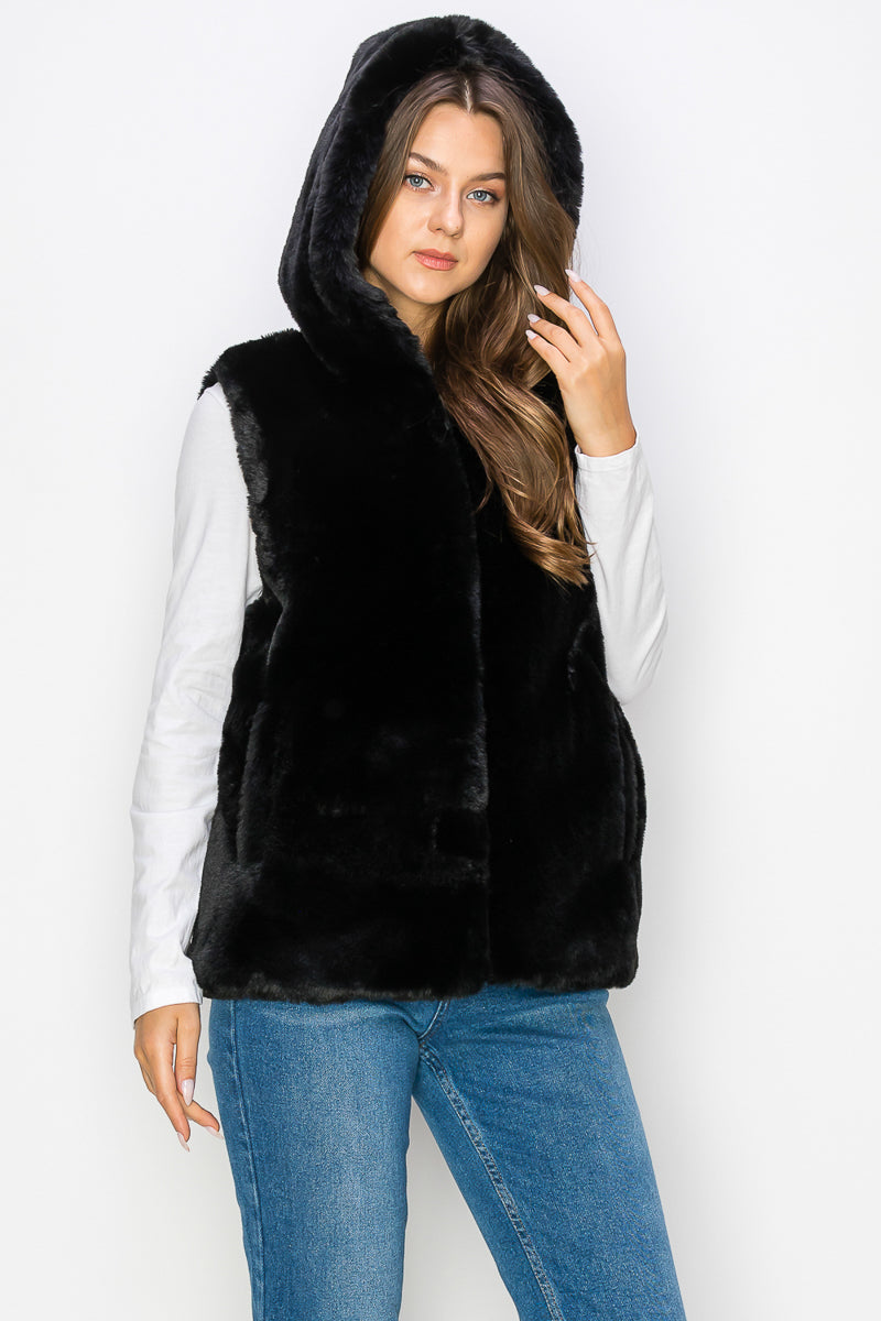 WV0038-1PC-RABBIT FUR VEST W/HOOD ZIP UP-$35 (TEST SAMPLE)