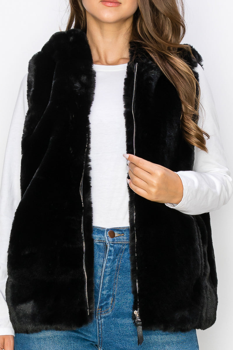 WV0038-1PC-RABBIT FUR VEST W/HOOD ZIP UP-$35 (TEST SAMPLE)