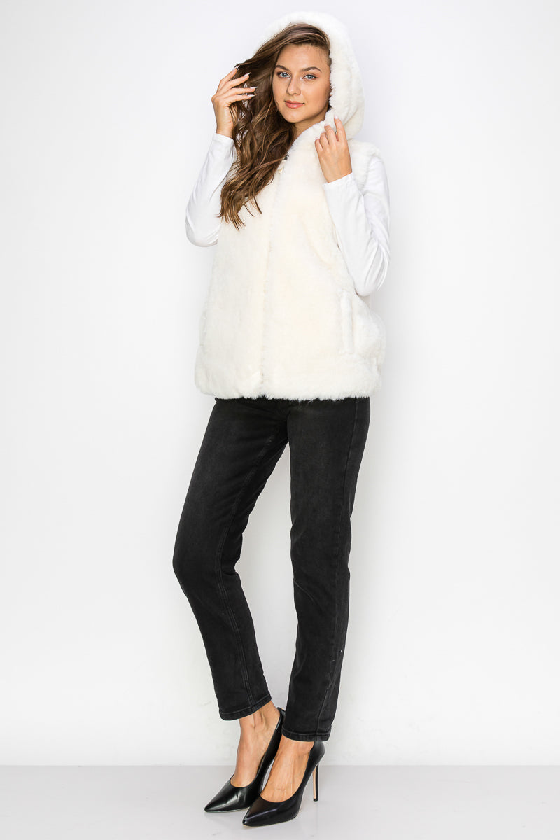 WV0038-1PC-RABBIT FUR VEST W/HOOD ZIP UP-$35 (TEST SAMPLE)
