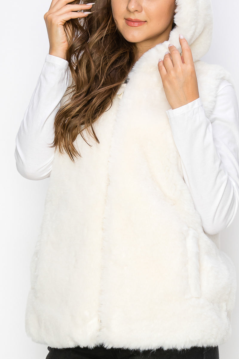 WV0038-1PC-RABBIT FUR VEST W/HOOD ZIP UP-$35 (TEST SAMPLE)