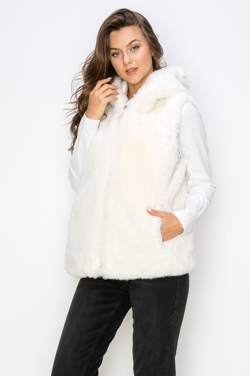 WV0038-1PC-RABBIT FUR VEST W/HOOD ZIP UP-$35 (TEST SAMPLE)