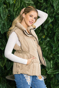 Burzip Inc Women's Beige Lightweight Quilted Puffer Vest with Stand Collar