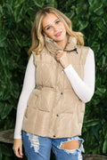 Burzip Inc Women's Beige Lightweight Quilted Puffer Vest with Stand Collar