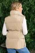 Burzip Inc Women's Beige Lightweight Quilted Puffer Vest with Stand Collar